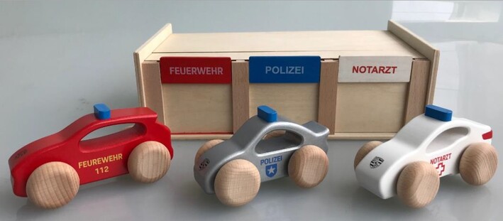 Porsche Kinder Holzautos Einsatzfahrzeuge, Set