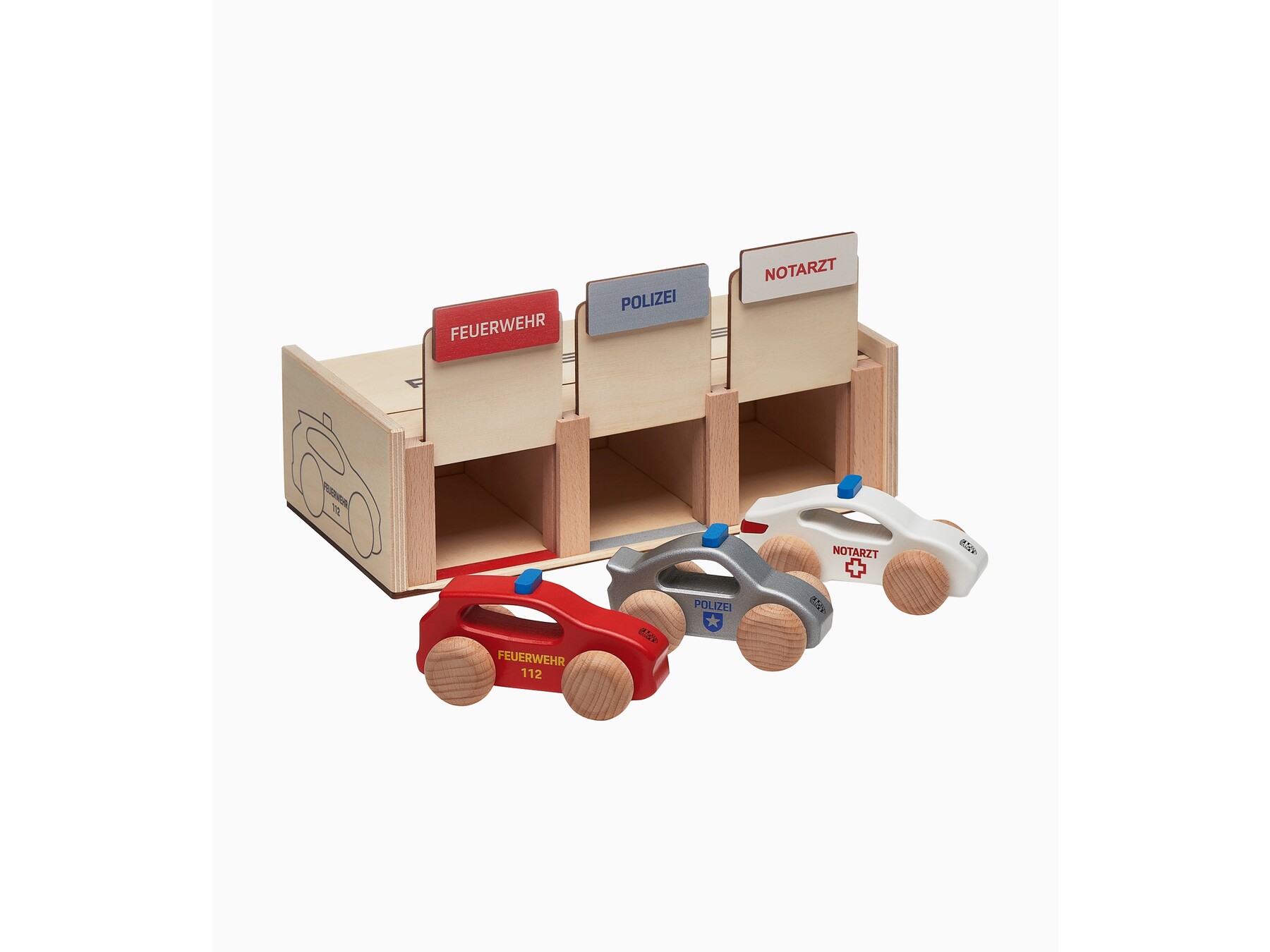 Porsche Kinder Holzautos Einsatzfahrzeuge, Set