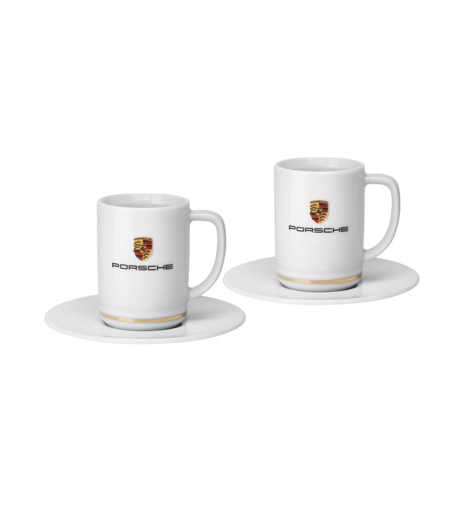 Porsche Espressotassen-Set mit Wappen, weiß/gold