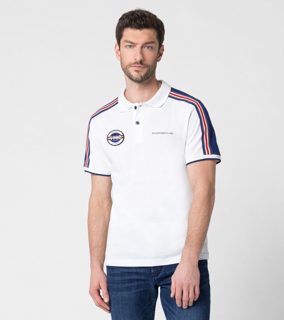 Porsche Herren Racing Polo-Shirt, Gr. XXL, weiss-blau