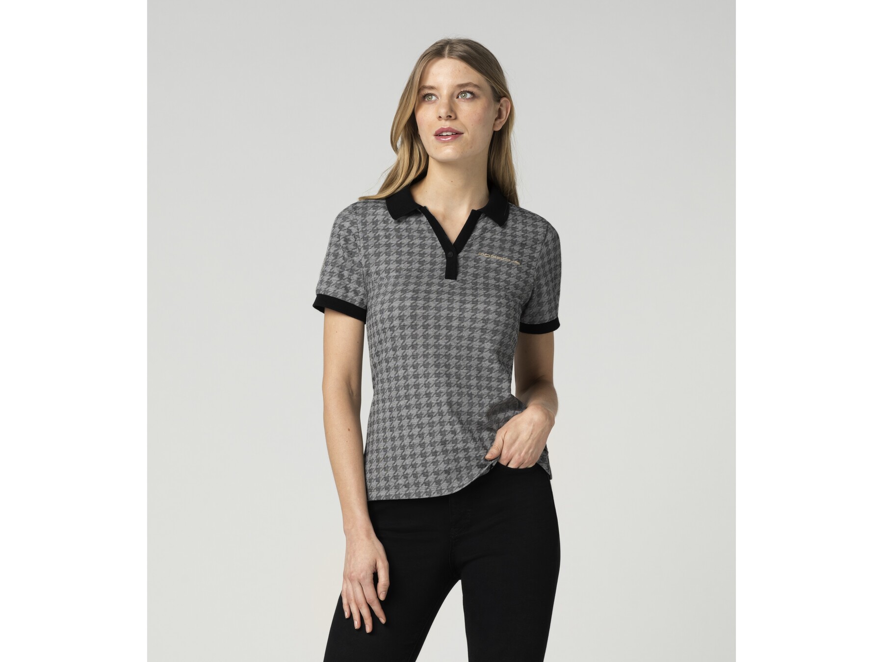 Porsche Damen Heritage Polo-Shirt, Gr. S in Schwarz/Grau