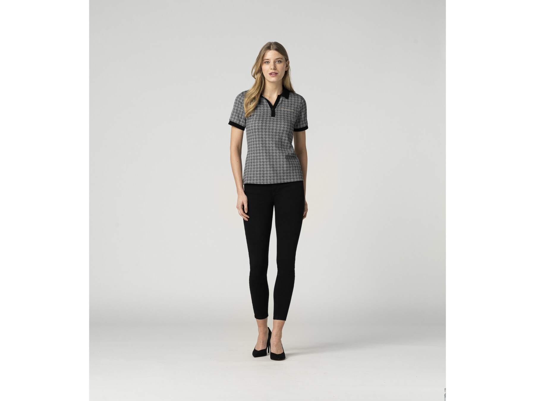 Porsche Damen Heritage Polo-Shirt, Gr. S in Schwarz/Grau