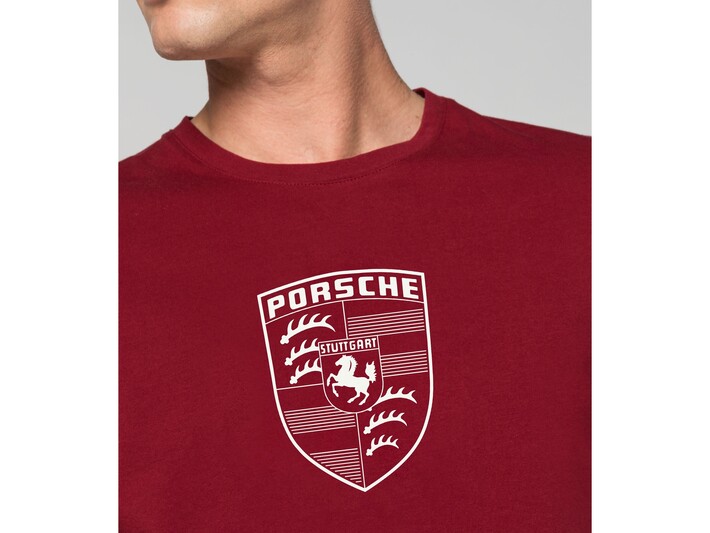 Porsche Herren T-Shirt Crest Gr. S, in Bordeauxrot