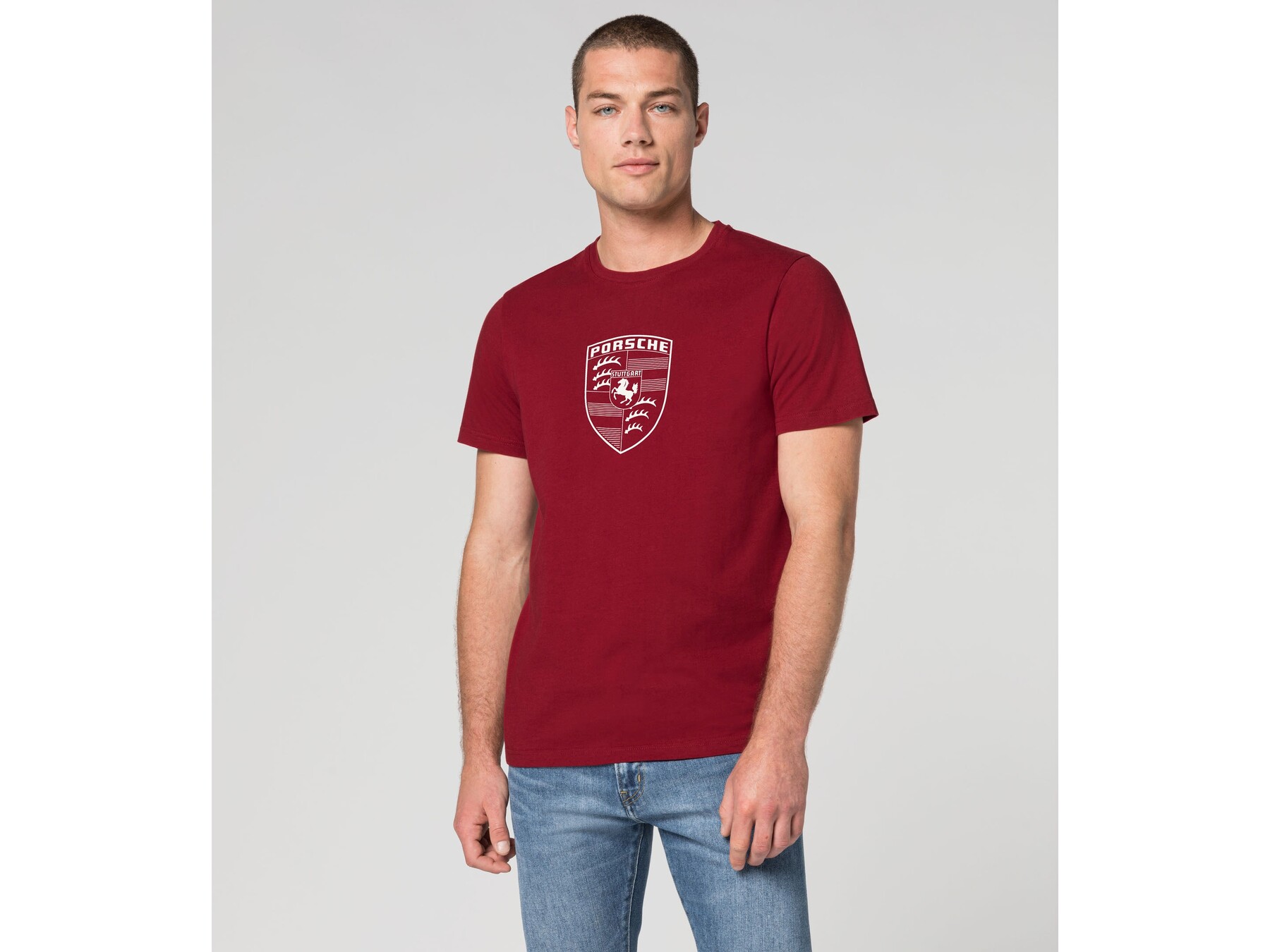 Porsche Herren T-Shirt Crest Gr. S, in Bordeauxrot
